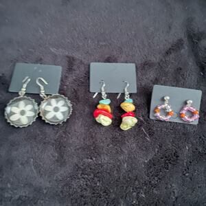 3 Pairs Vintage Homemade Dangle Earrings